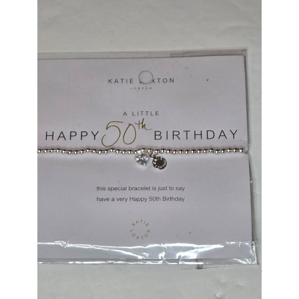Katie Loxton "A Little Happy 50th Birthday" silver-plated stretch charm bracelet